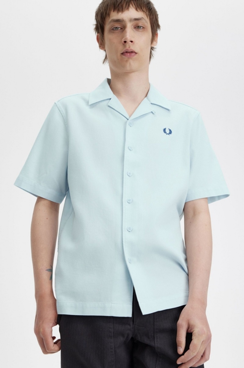 Fred Perry Piqué Texture Revere Collar Men's Shirts Blue | VGM-501286