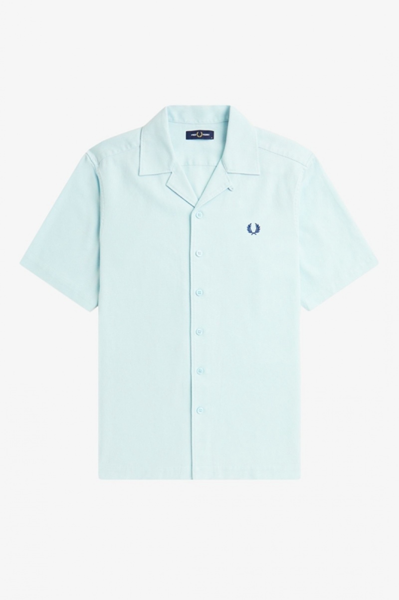 Fred Perry Piqué Texture Revere Collar Men's Shirts Blue | VGM-501286