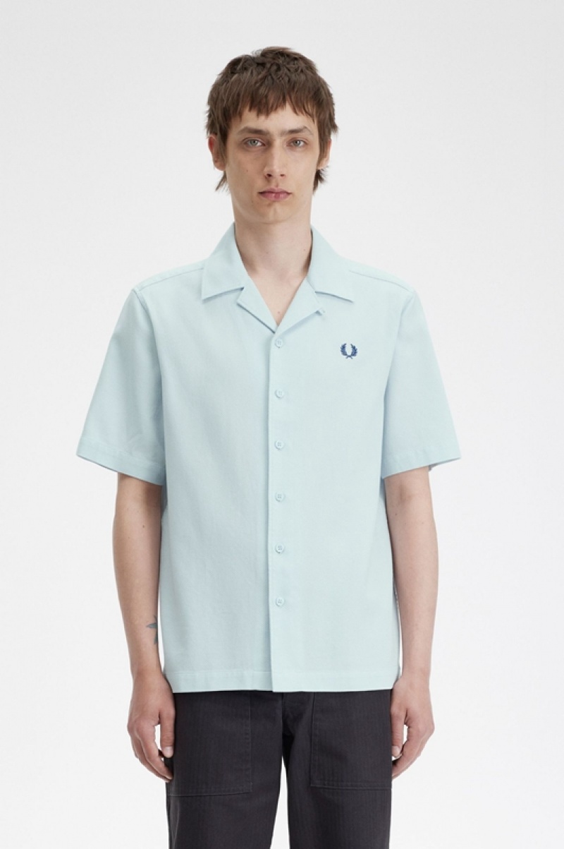 Fred Perry Piqué Texture Revere Collar Men\'s Shirts Blue | VGM-501286