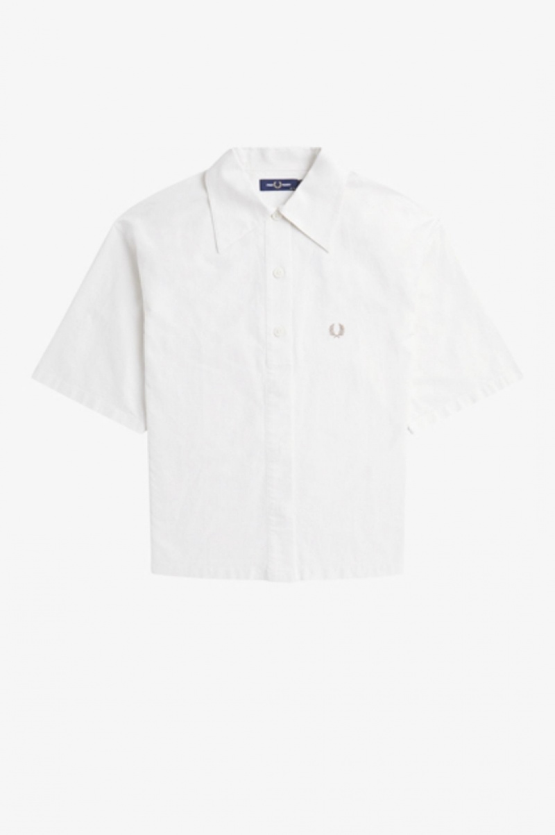 Fred Perry Placket Detail Women's Shirts White | PUV-642981