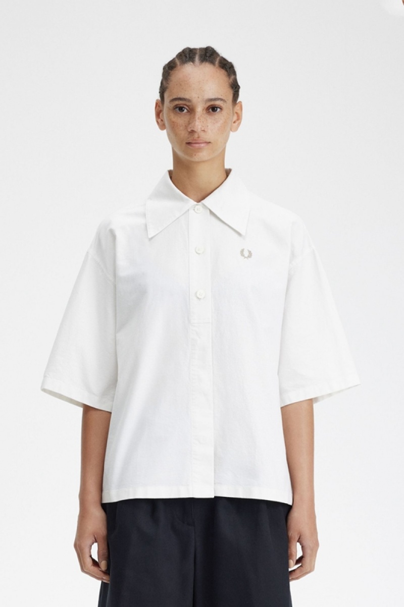 Fred Perry Placket Detail Women\'s Shirts White | PUV-642981