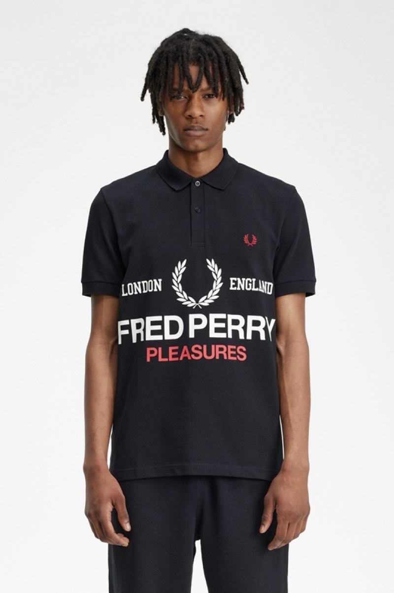 Fred Perry Pleasures Men's Shirts Black | INK-934027