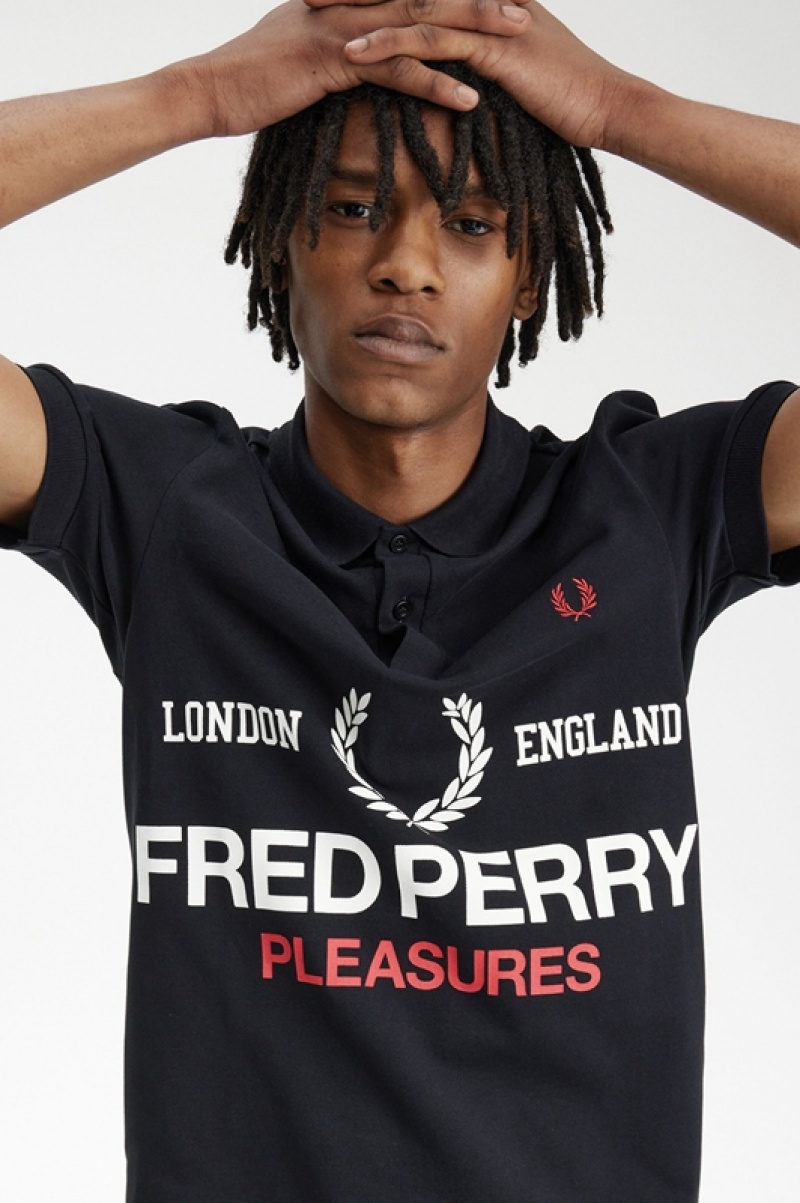 Fred Perry Pleasures Men's Shirts Black | INK-934027