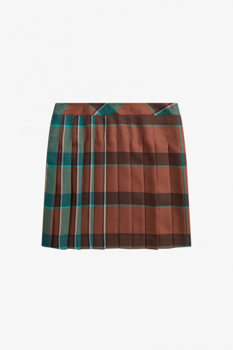 Fred Perry Pleated Tartan Women's Skirts Brown | BTH-061578