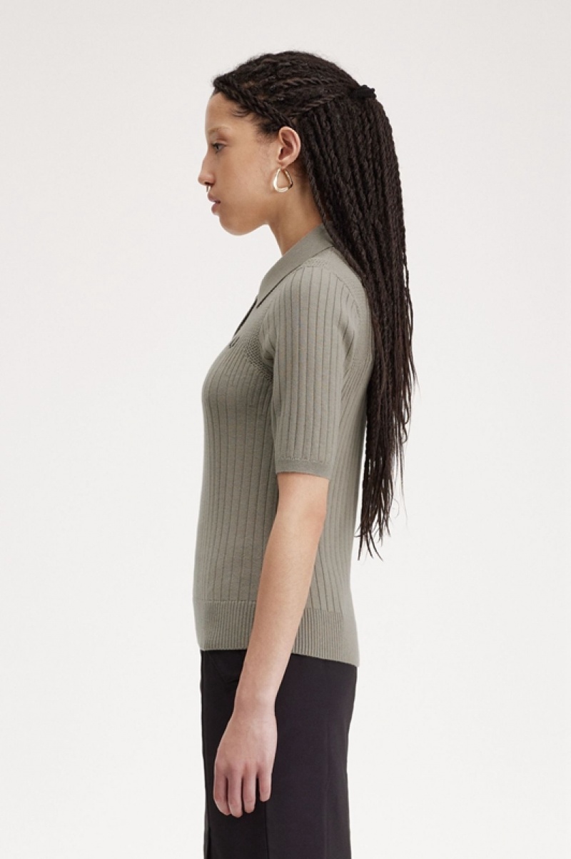 Fred Perry Pointelle Detail Knitted Women's Shirts Grey | OPT-231960