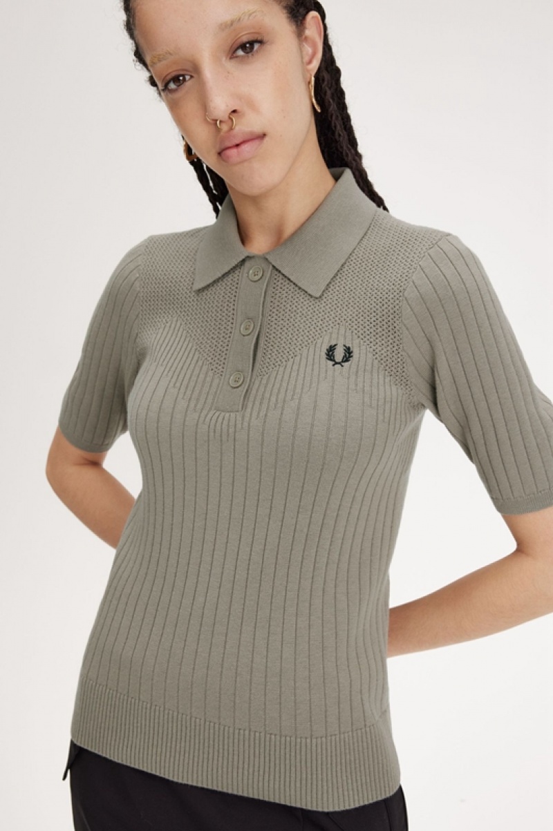 Fred Perry Pointelle Detail Knitted Women's Shirts Grey | OPT-231960