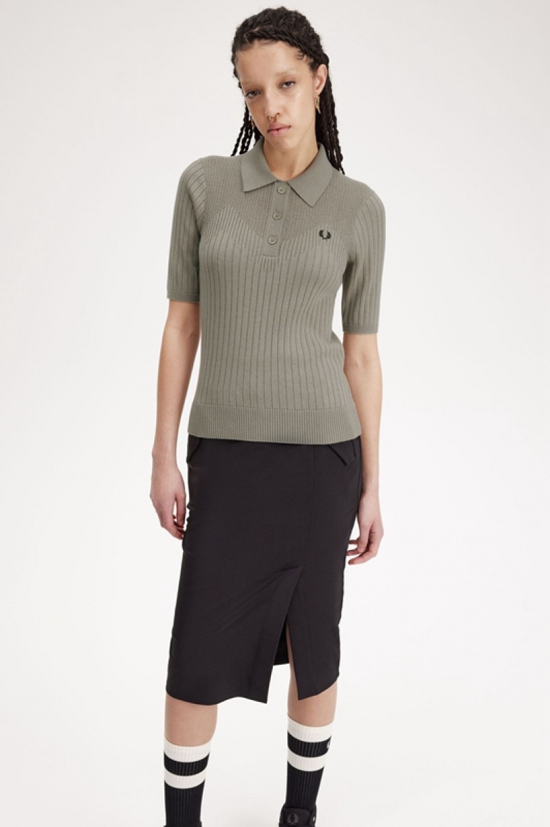 Fred Perry Pointelle Detail Knitted Women's Shirts Grey | OPT-231960