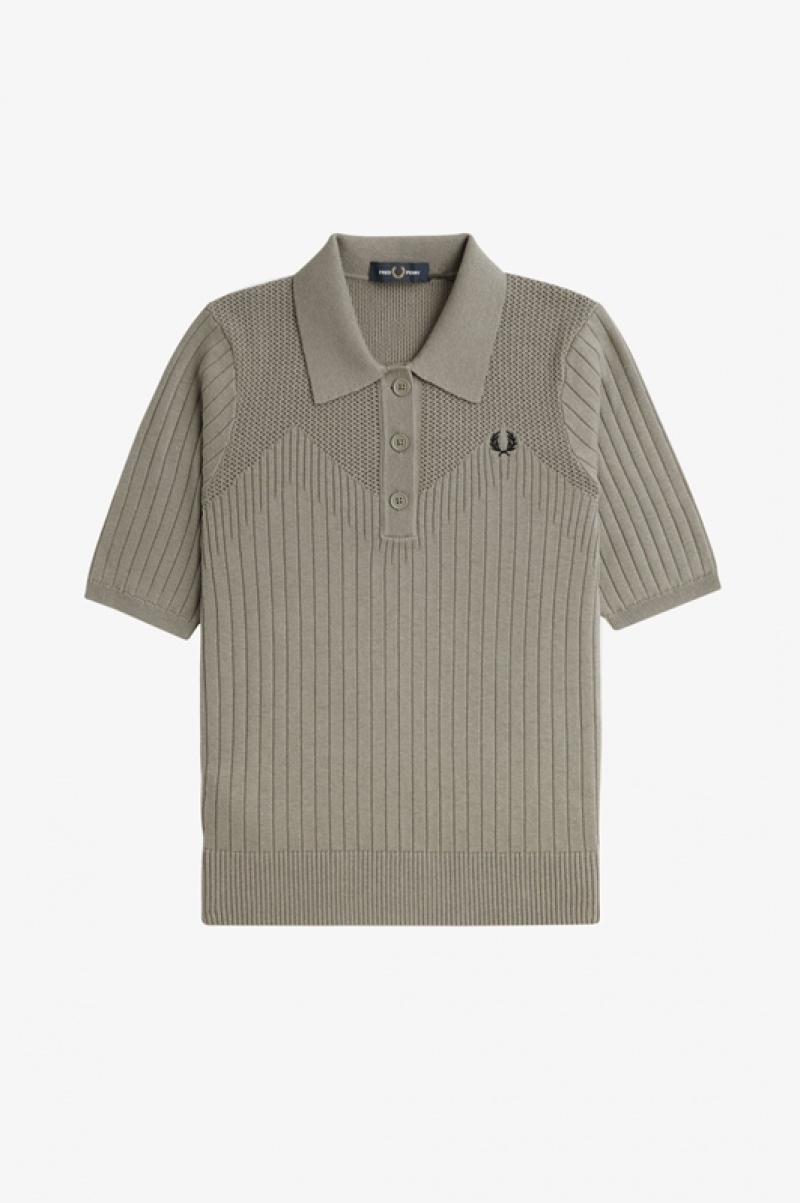 Fred Perry Pointelle Detail Knitted Women's Shirts Grey | OPT-231960