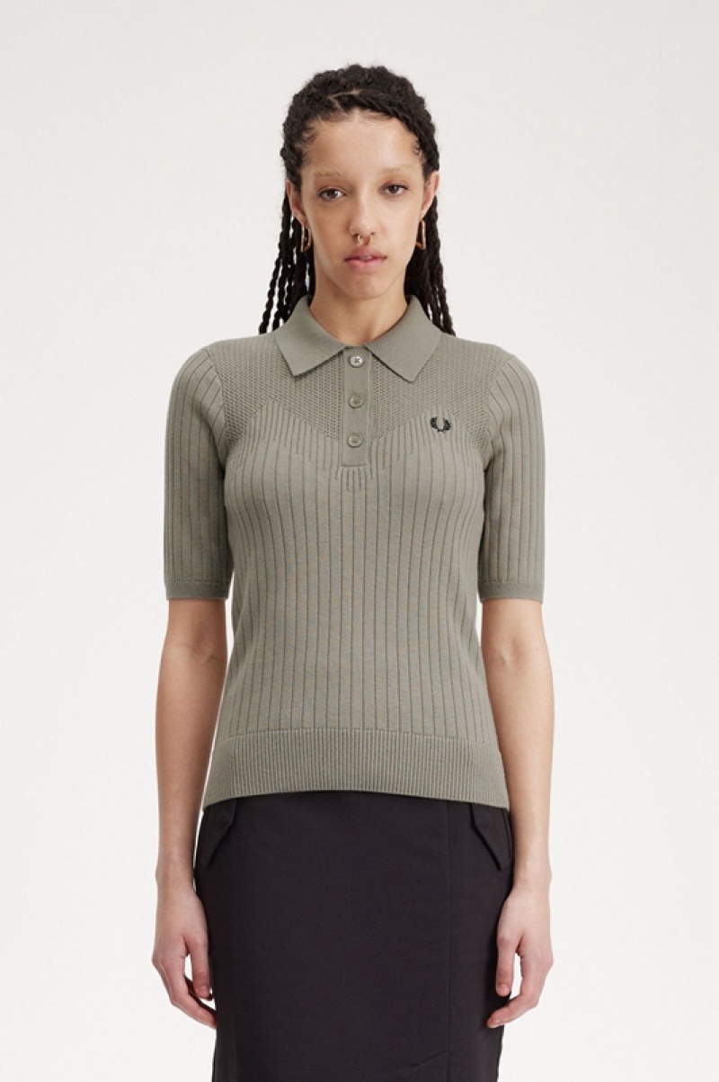 Fred Perry Pointelle Detail Knitted Women\'s Shirts Grey | OPT-231960