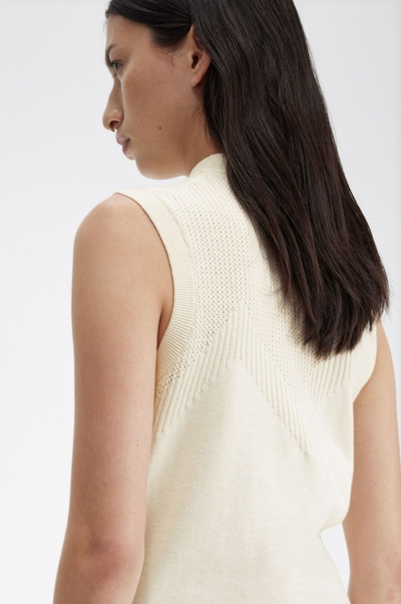 Fred Perry Pointelle Detail Knitted Women's Tops Cream | YWE-912036