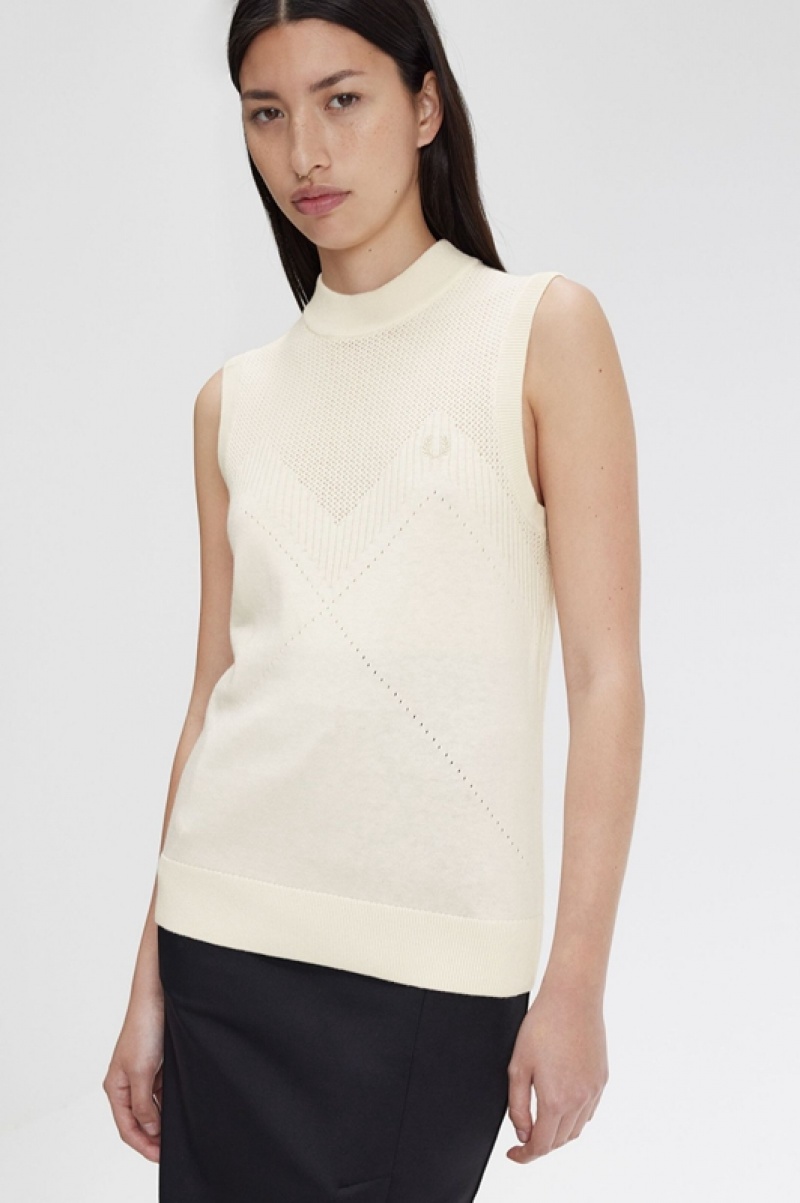 Fred Perry Pointelle Detail Knitted Women's Tops Cream | YWE-912036