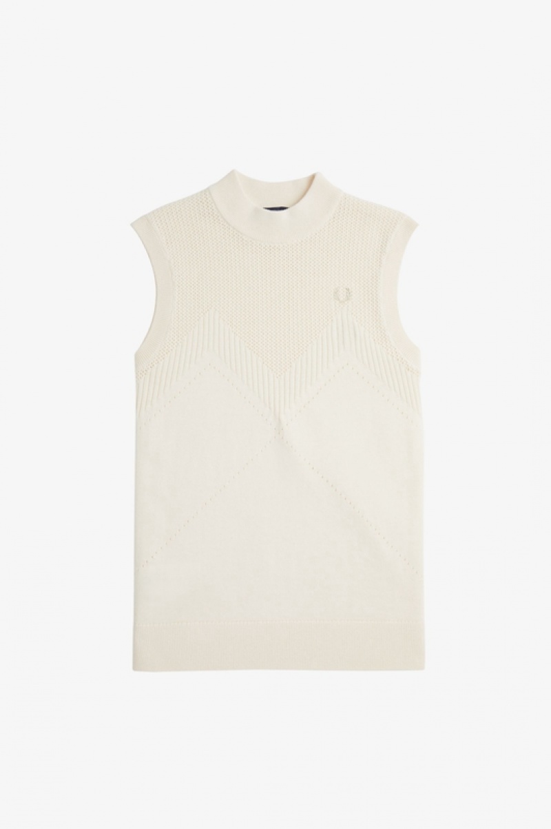 Fred Perry Pointelle Detail Knitted Women's Tops Cream | YWE-912036