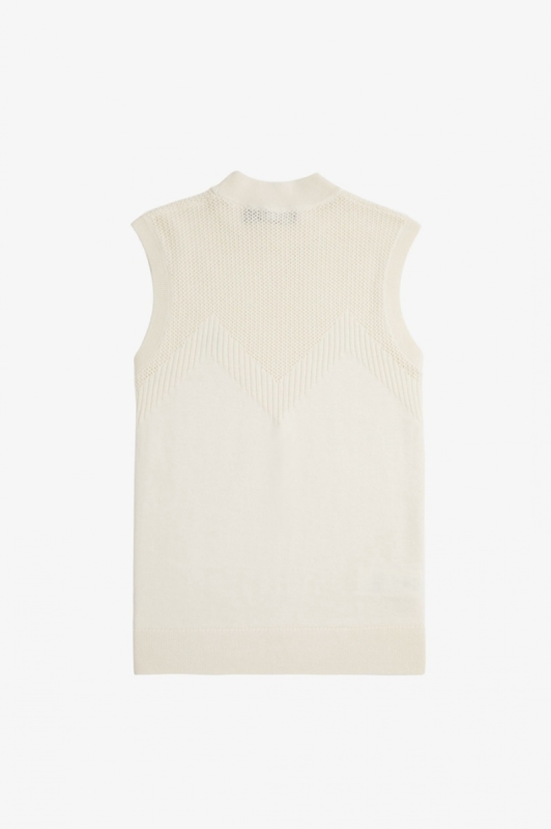 Fred Perry Pointelle Detail Knitted Women's Tops Cream | YWE-912036