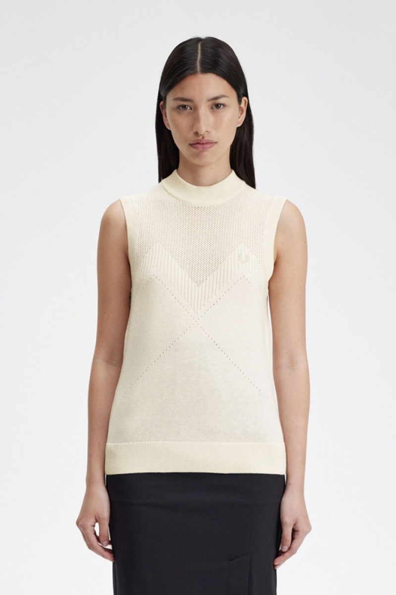 Fred Perry Pointelle Detail Knitted Women\'s Tops Cream | YWE-912036