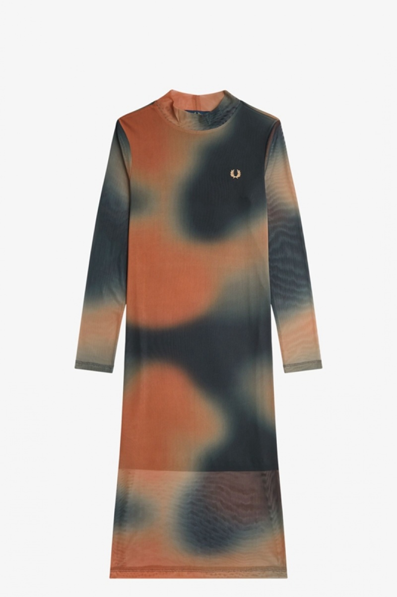 Fred Perry Printed Mesh Mock Neck Women's Dress Green | OER-643719