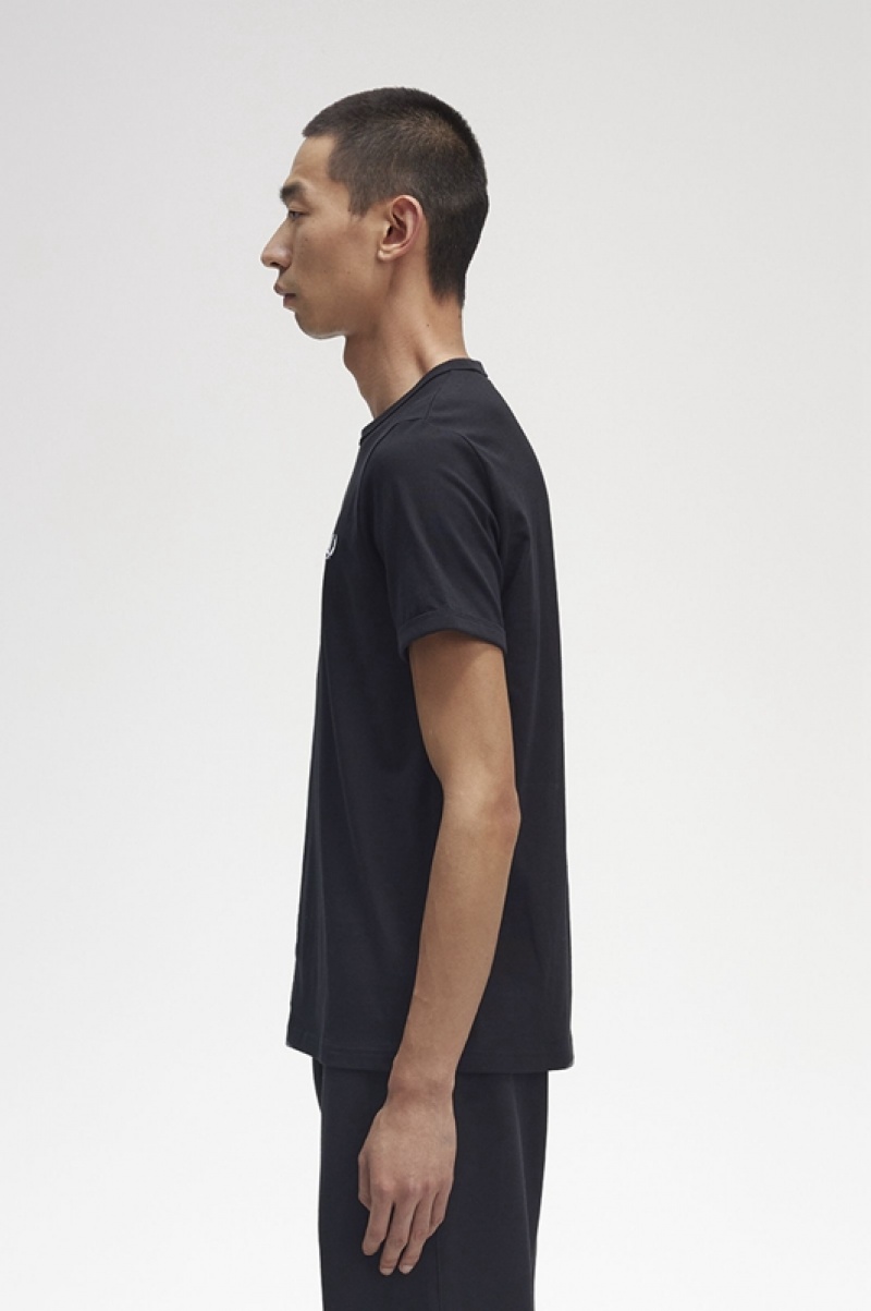 Fred Perry Ringer Men's T Shirts Black | CKX-671834