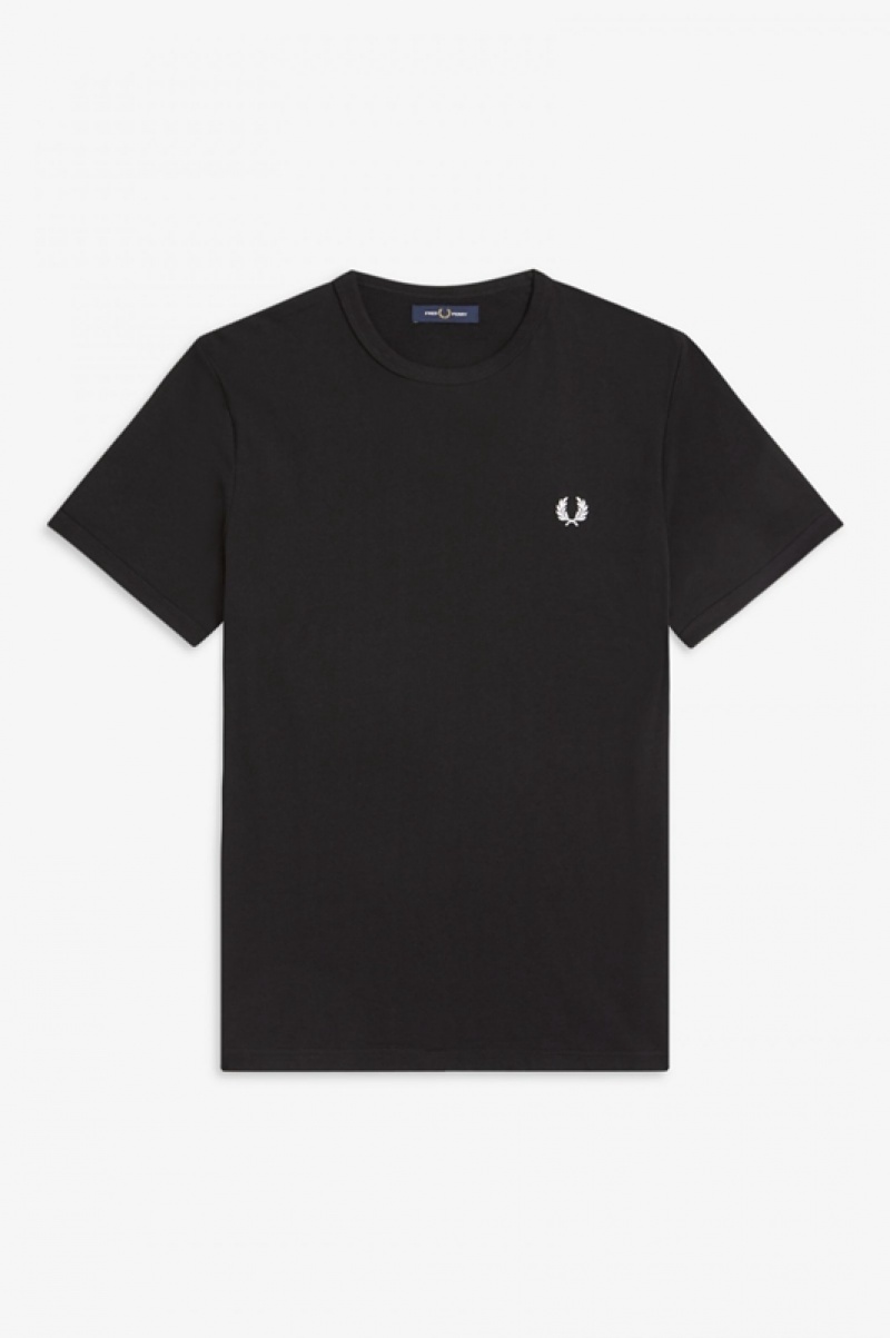 Fred Perry Ringer Men's T Shirts Black | CKX-671834