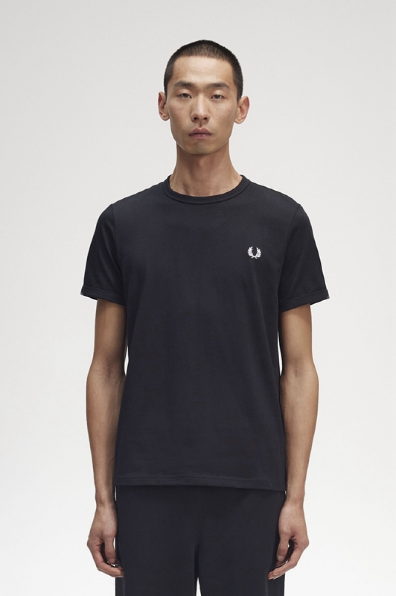 Fred Perry Ringer Men\'s T Shirts Black | CKX-671834