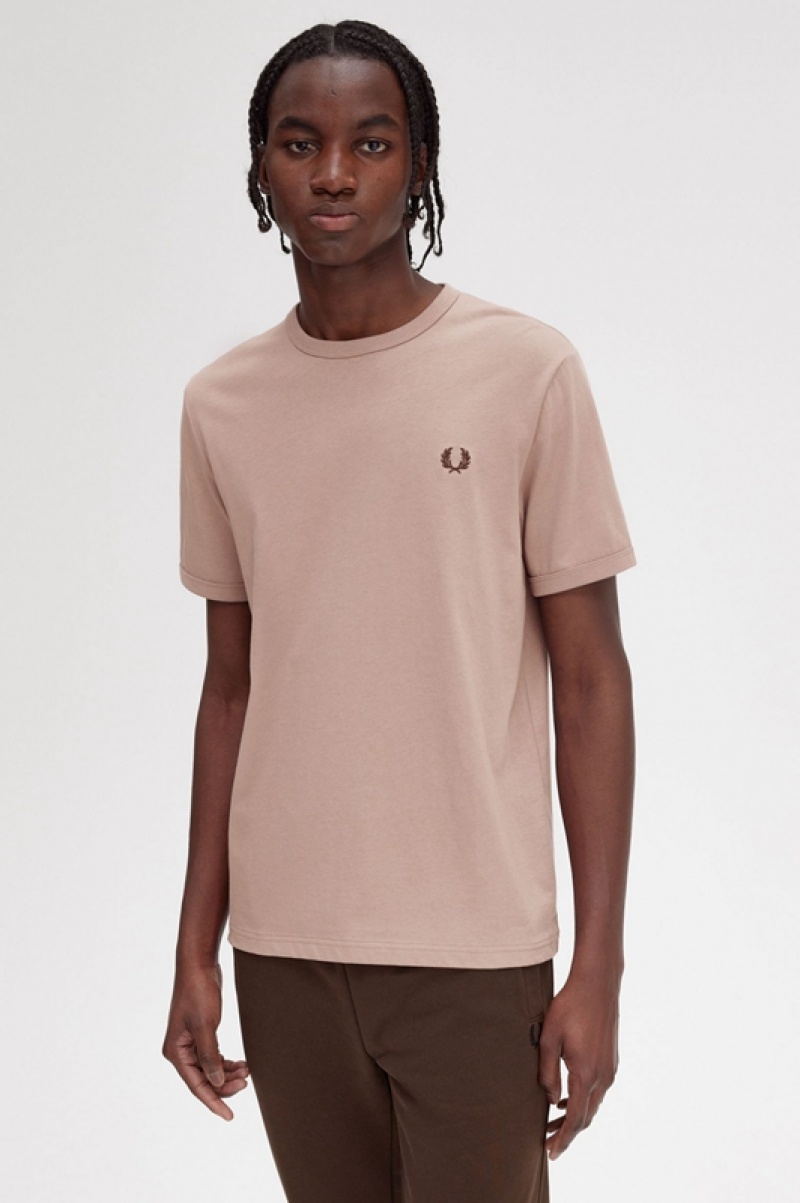 Fred Perry Ringer Men's T Shirts Dark Pink | FSG-706183