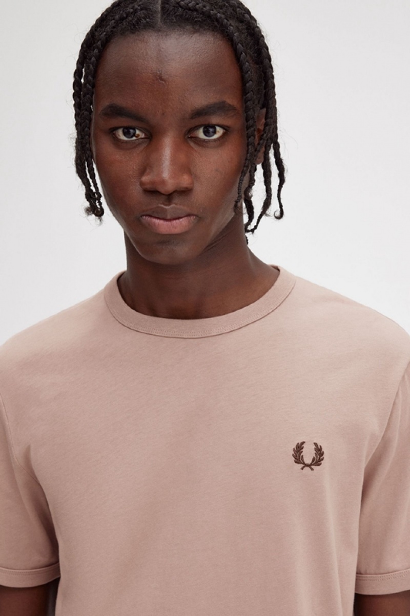 Fred Perry Ringer Men's T Shirts Dark Pink | FSG-706183