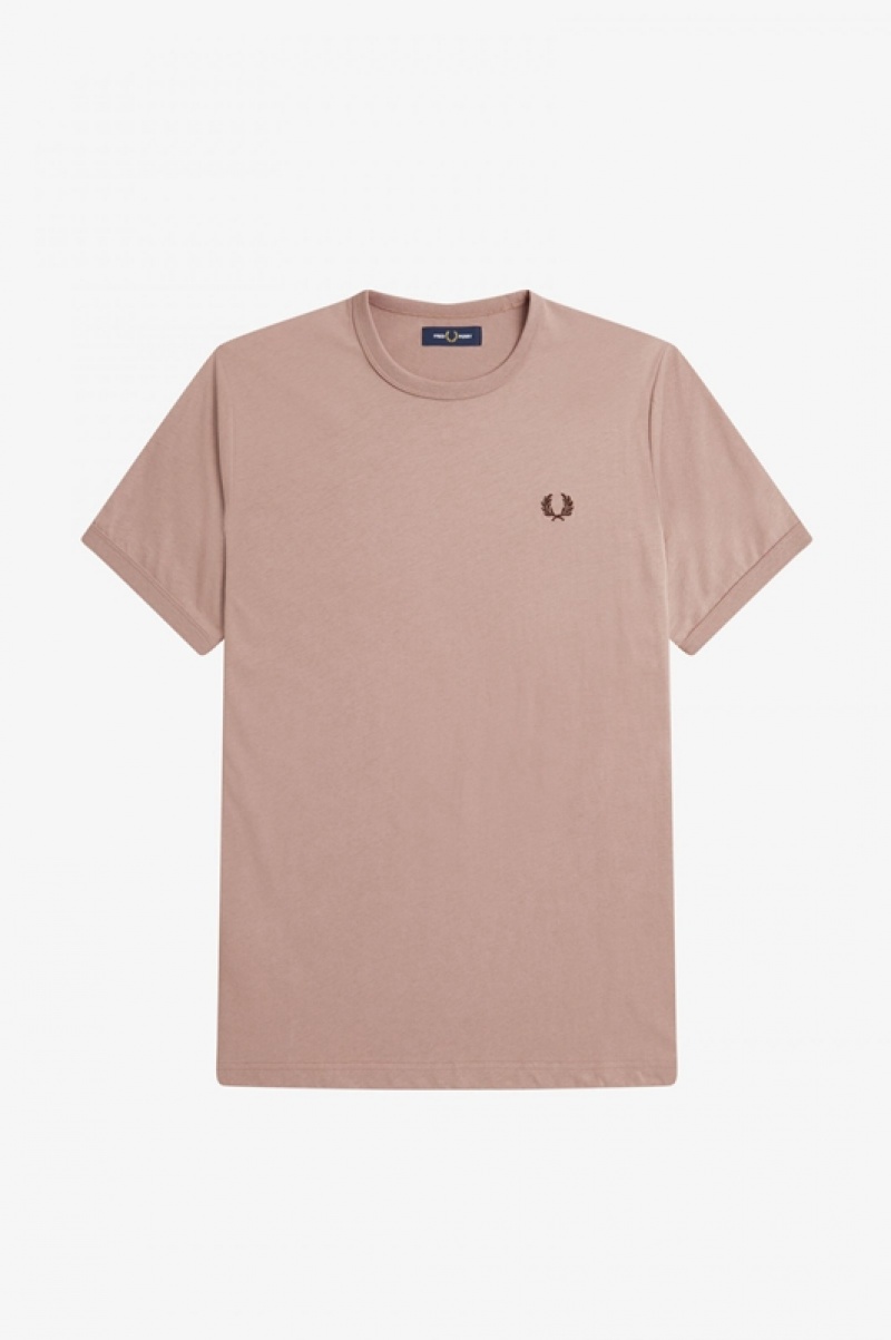 Fred Perry Ringer Men's T Shirts Dark Pink | FSG-706183