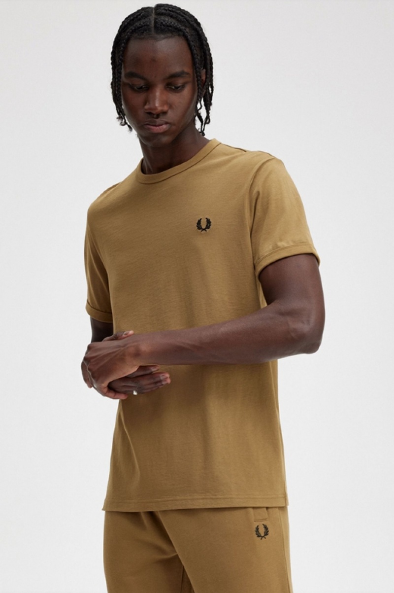 Fred Perry Ringer Men's T Shirts Grey | DML-902368