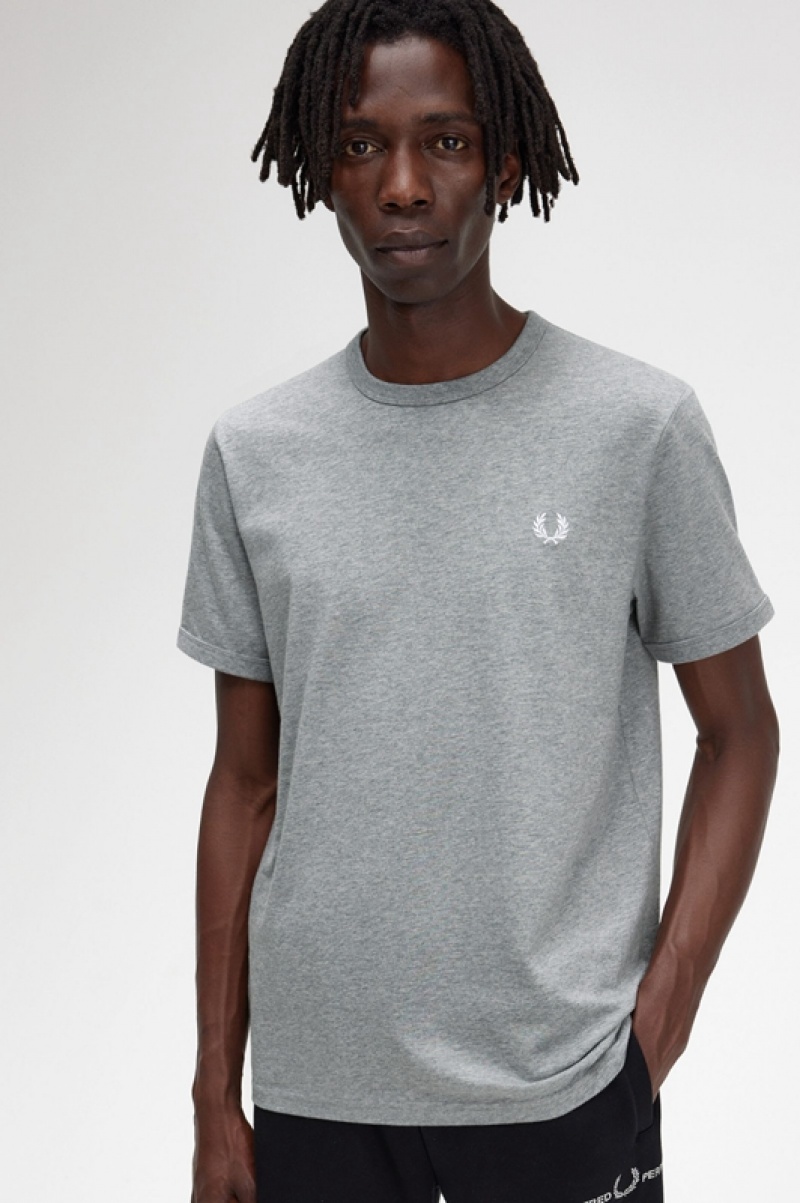 Fred Perry Ringer Men's T Shirts Grey | XAM-803149