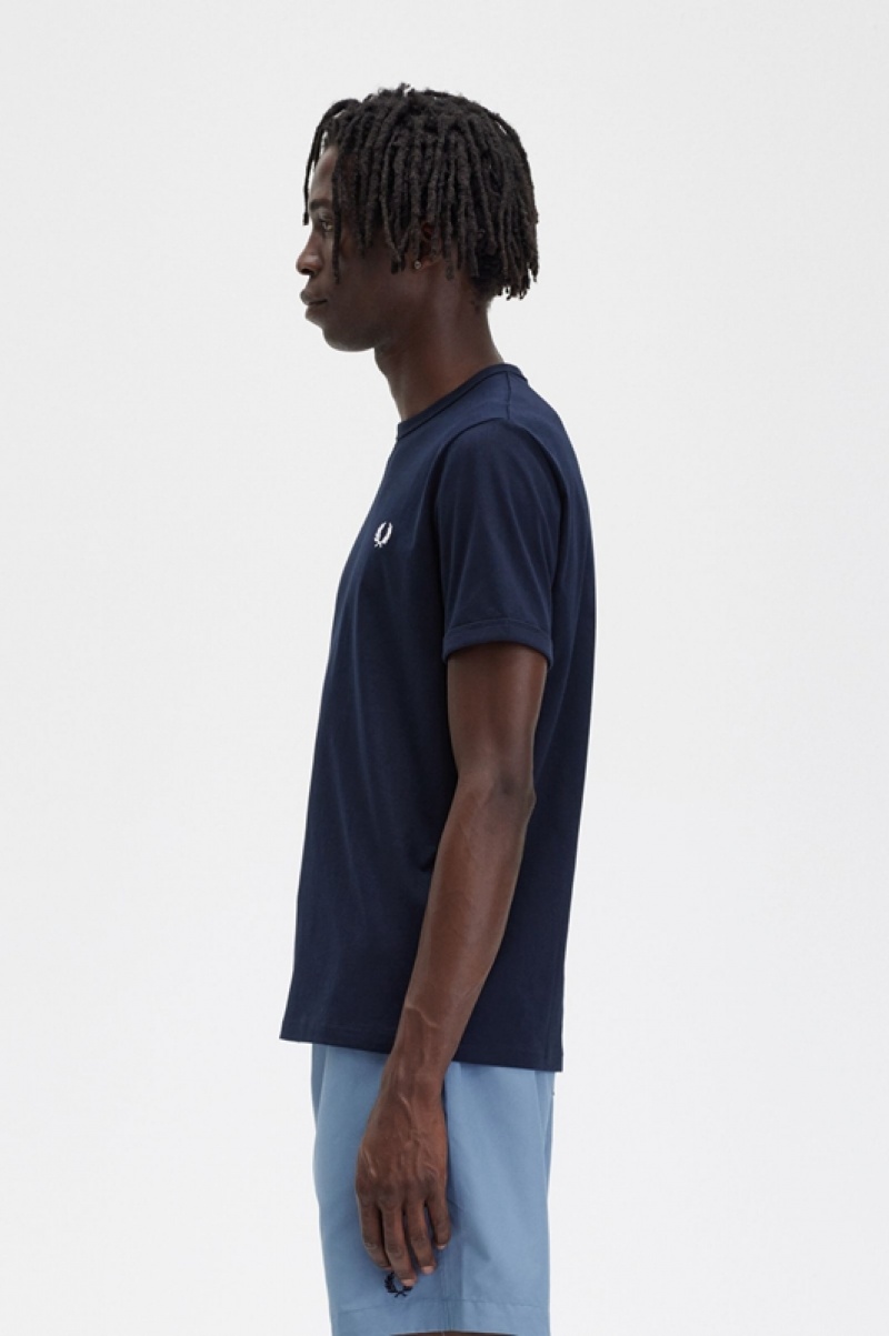 Fred Perry Ringer Men's T Shirts Navy | AKC-170653