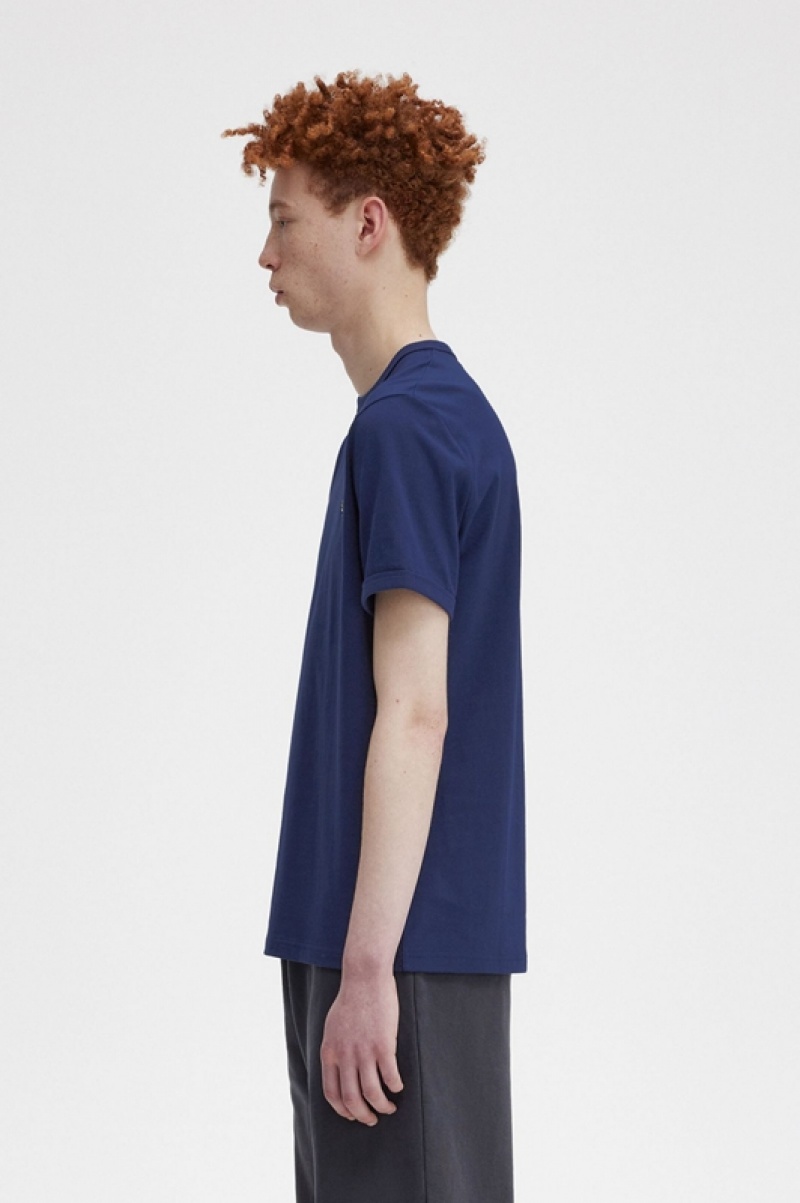 Fred Perry Ringer Men's T Shirts Navy | UWT-806753