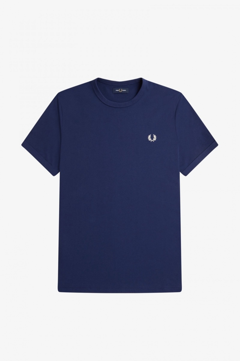 Fred Perry Ringer Men's T Shirts Navy | UWT-806753