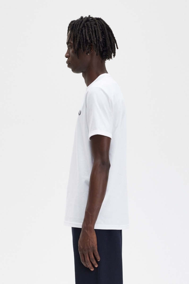 Fred Perry Ringer Men's T Shirts White | ARK-183260