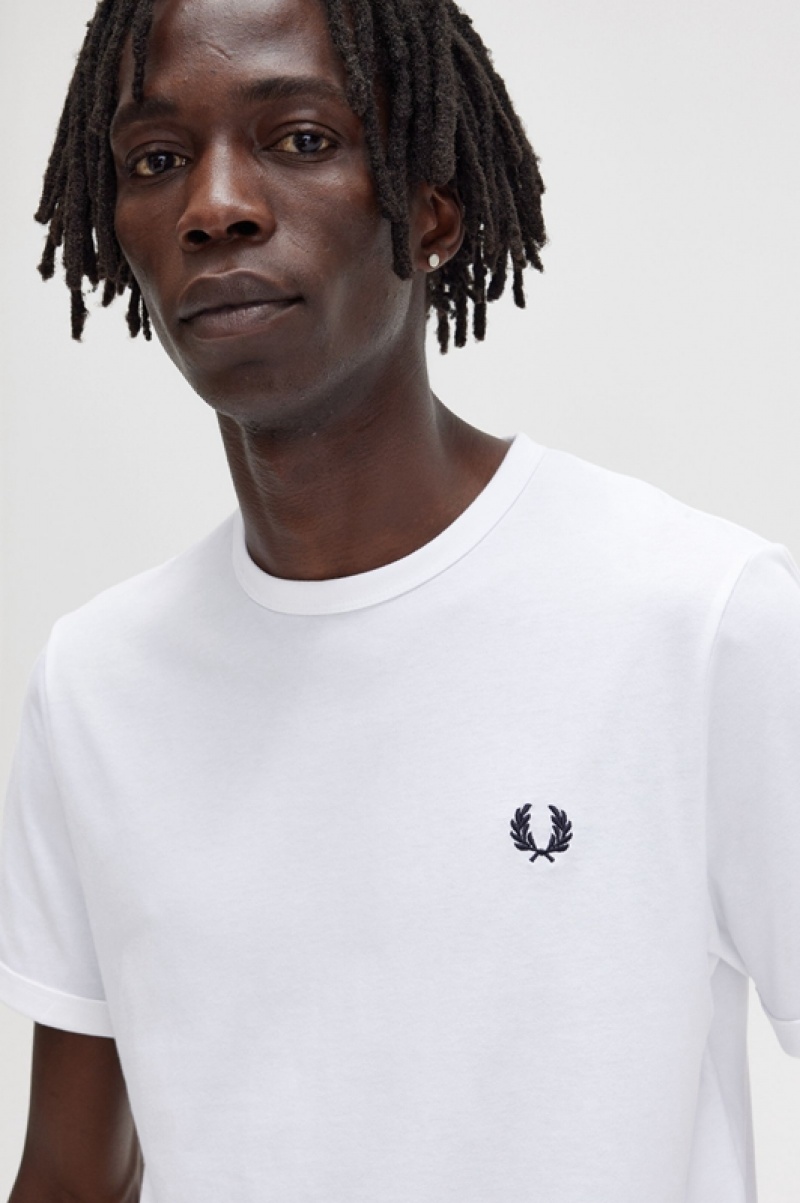 Fred Perry Ringer Men's T Shirts White | ARK-183260