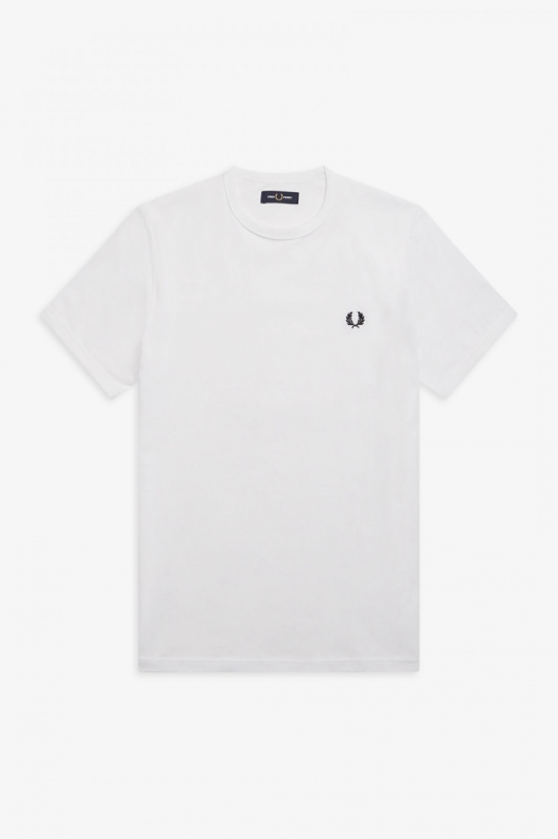 Fred Perry Ringer Men's T Shirts White | ARK-183260