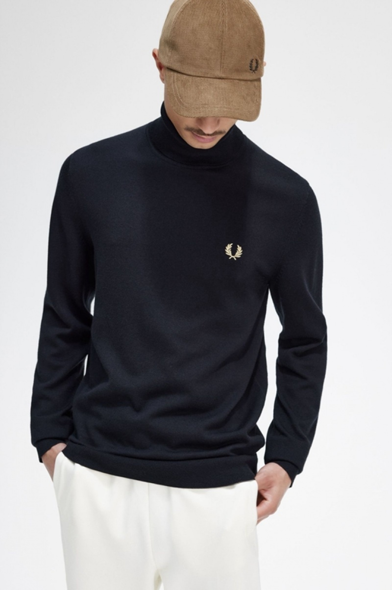 Fred Perry Roll Neck Men's Sweaters Black | RGN-528361