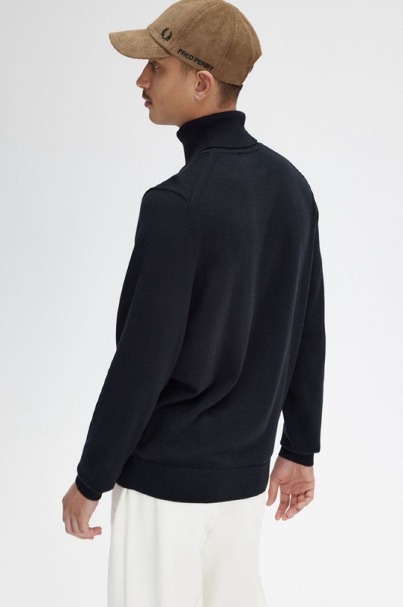 Fred Perry Roll Neck Men's Sweaters Black | RGN-528361