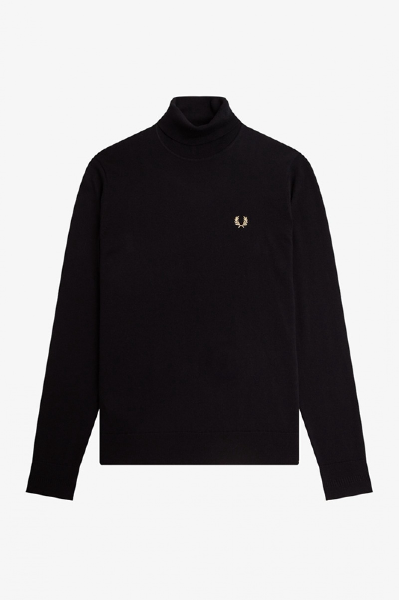 Fred Perry Roll Neck Men's Sweaters Black | RGN-528361