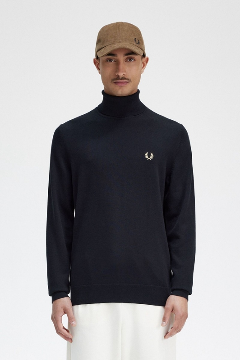 Fred Perry Roll Neck Men\'s Sweaters Black | RGN-528361