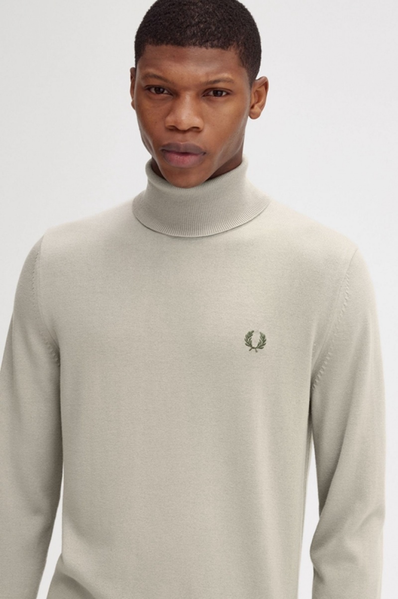 Fred Perry Roll Neck Men's Sweaters Dark Beige | NHP-785463