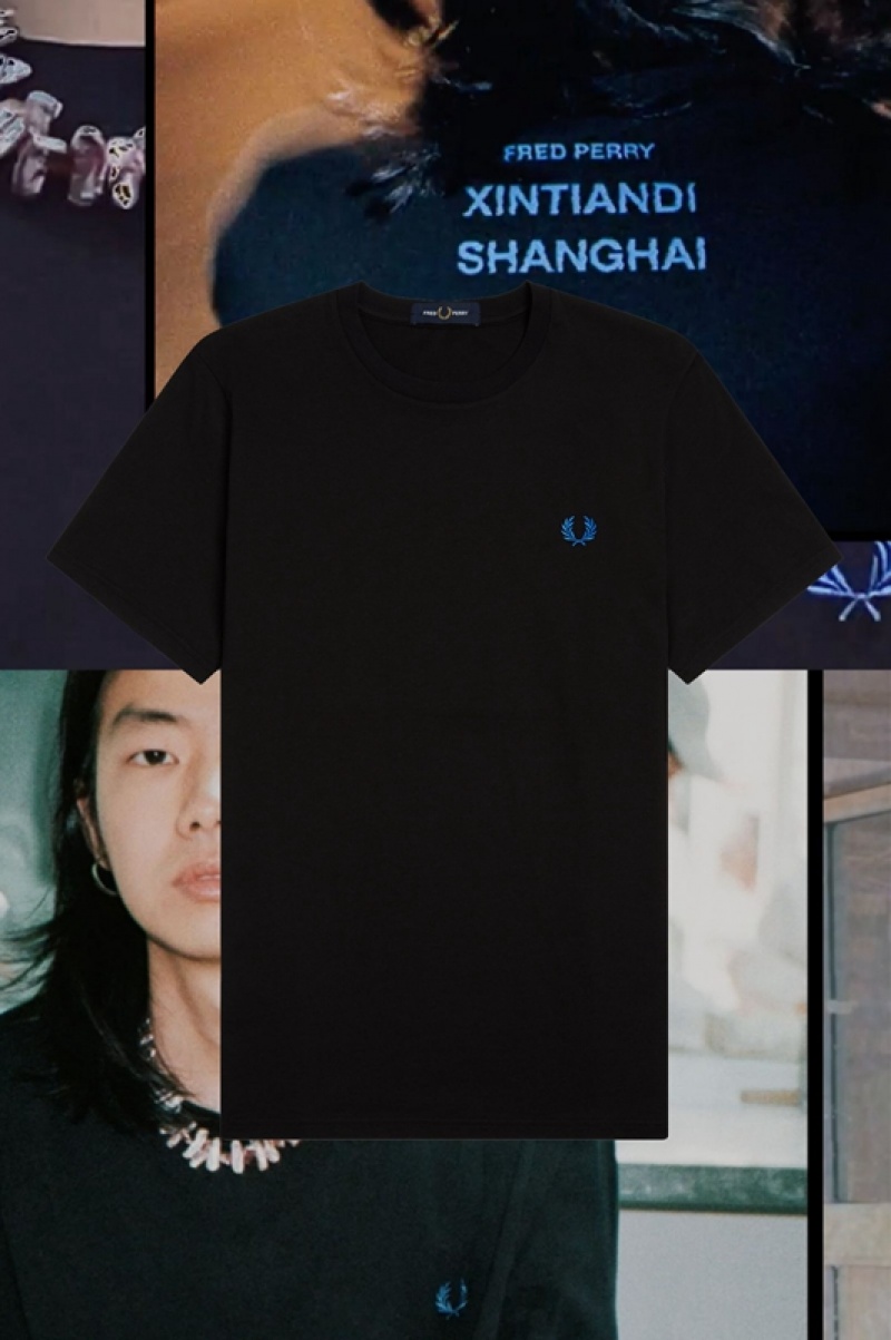 Fred Perry Shanghai Ringer Men's T Shirts Black | FTU-456701