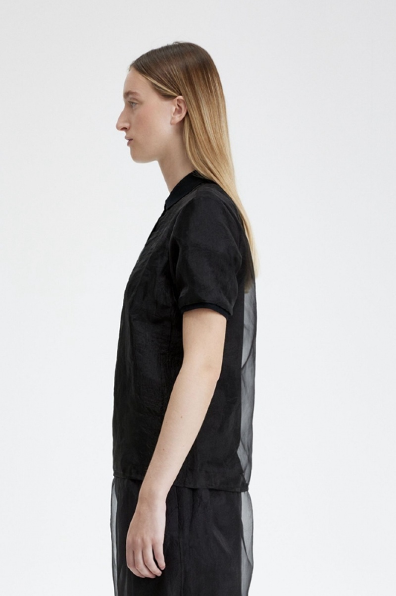 Fred Perry Sheer Overlay Fred Perry Women's Shirts Black | HYM-824675