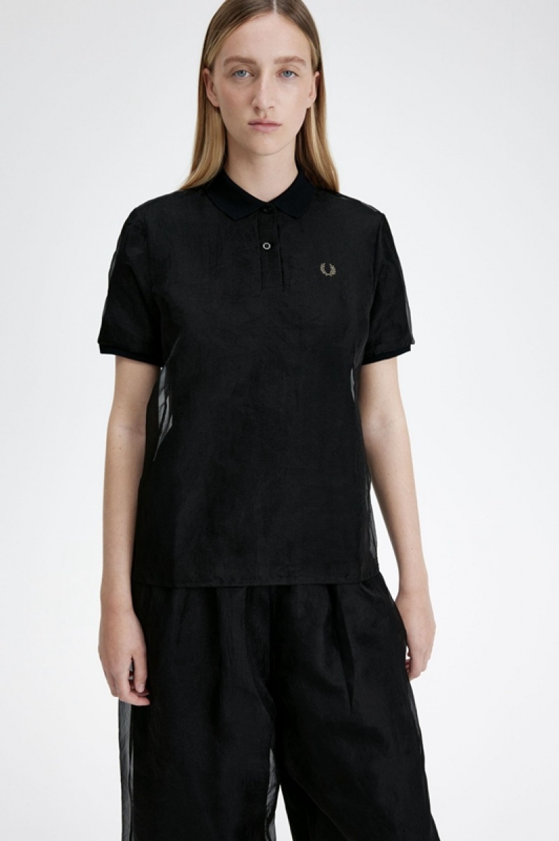 Fred Perry Sheer Overlay Fred Perry Women's Shirts Black | HYM-824675