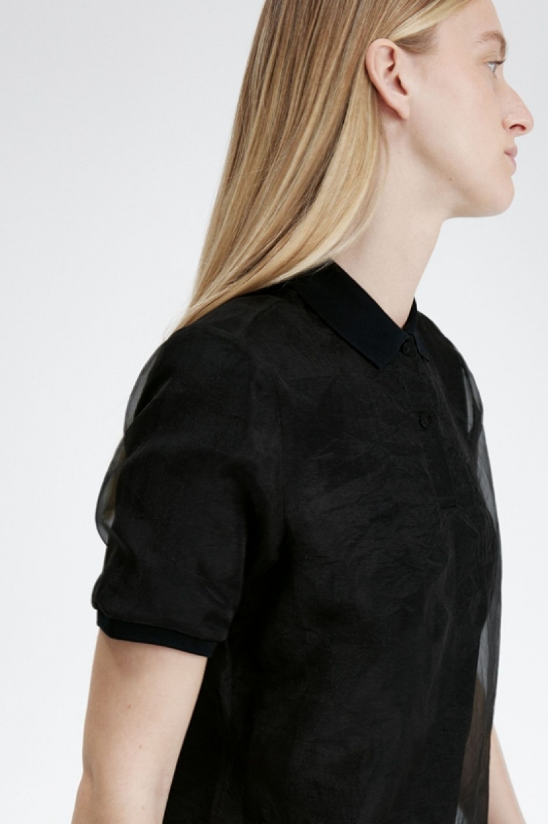 Fred Perry Sheer Overlay Fred Perry Women's Shirts Black | HYM-824675