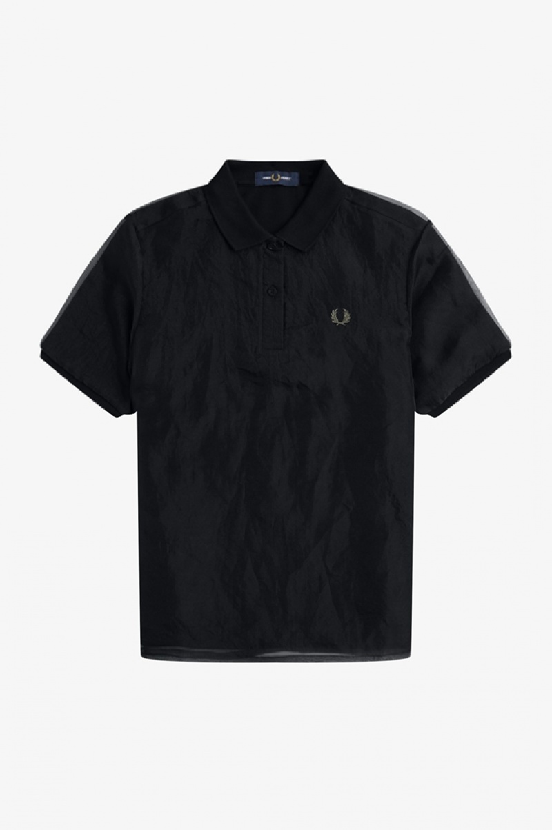 Fred Perry Sheer Overlay Fred Perry Women's Shirts Black | HYM-824675