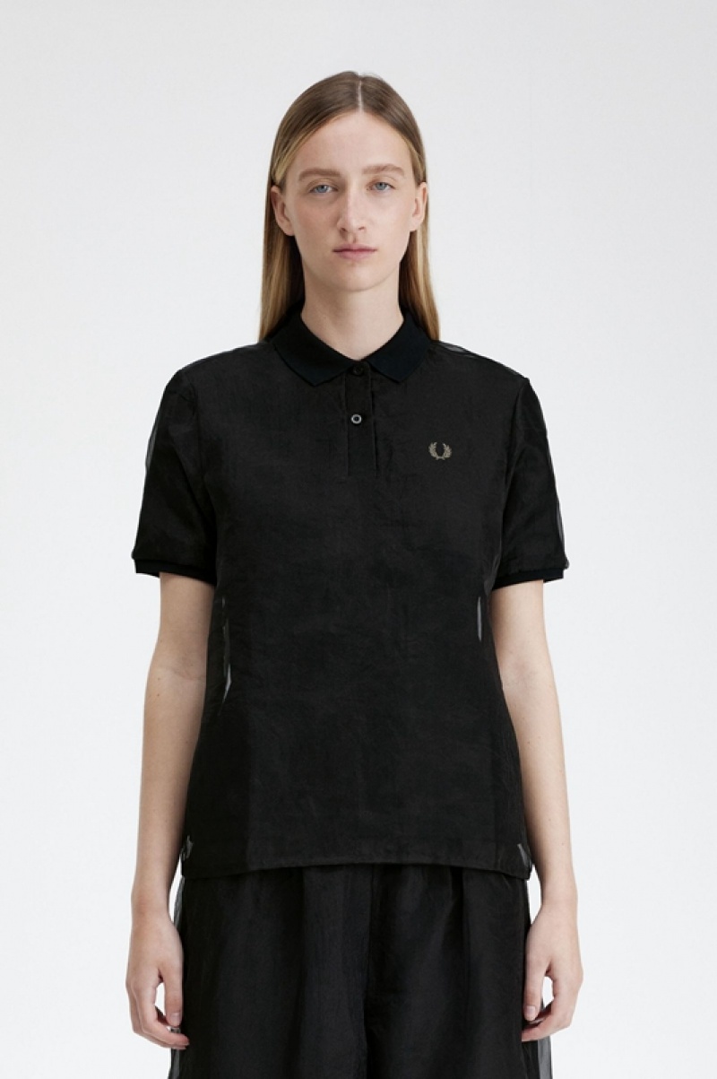 Fred Perry Sheer Overlay Fred Perry Women\'s Shirts Black | HYM-824675