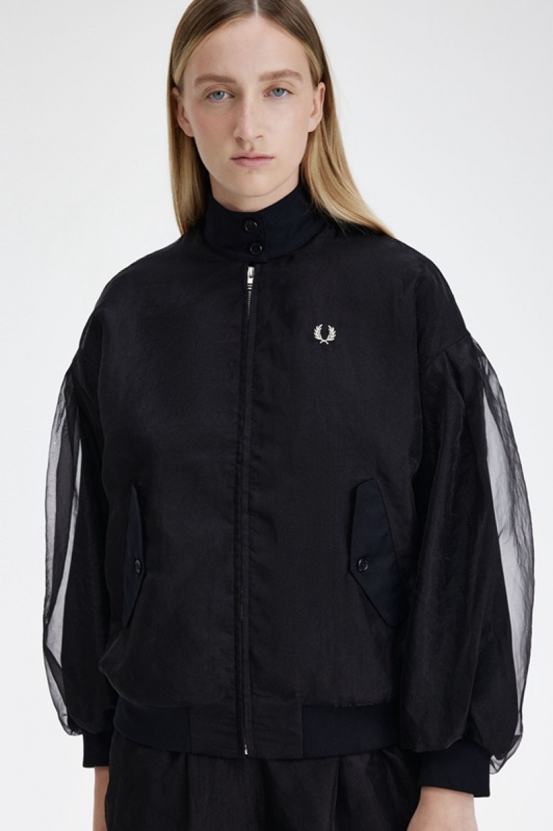 Fred Perry Sheer Overlay Women's Jackets Black | RCT-504862