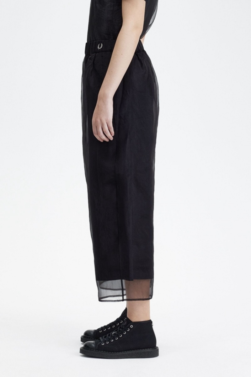 Fred Perry Sheer Overlay Women's Pants Black | UGO-537924