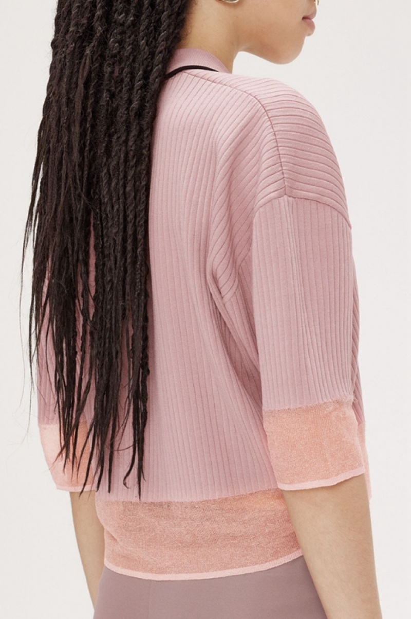 Fred Perry Sheer Trim Knitted Women's Shirts Rose Pink | MTN-497831