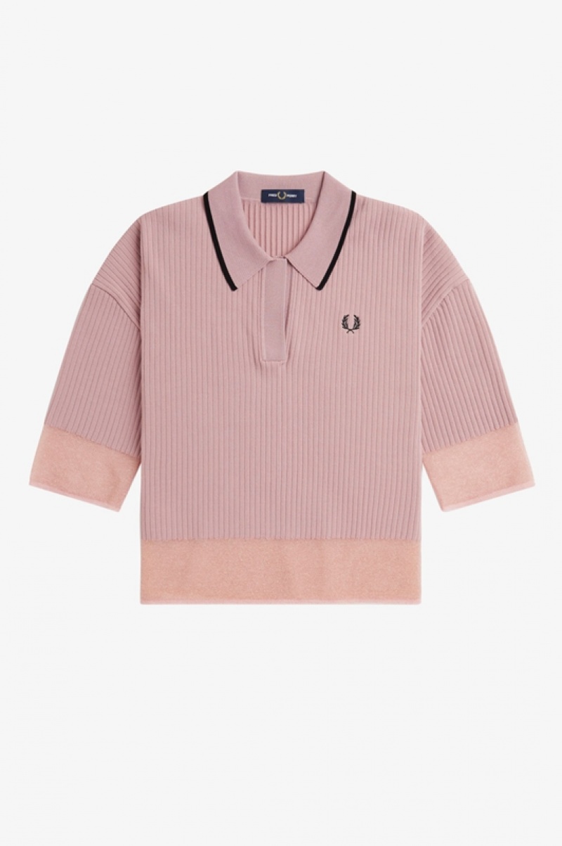 Fred Perry Sheer Trim Knitted Women's Shirts Rose Pink | MTN-497831