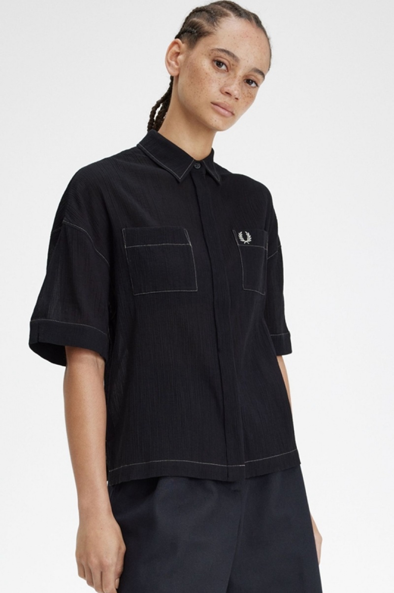 Fred Perry Sheer Women's Shirts Black | UKB-175643