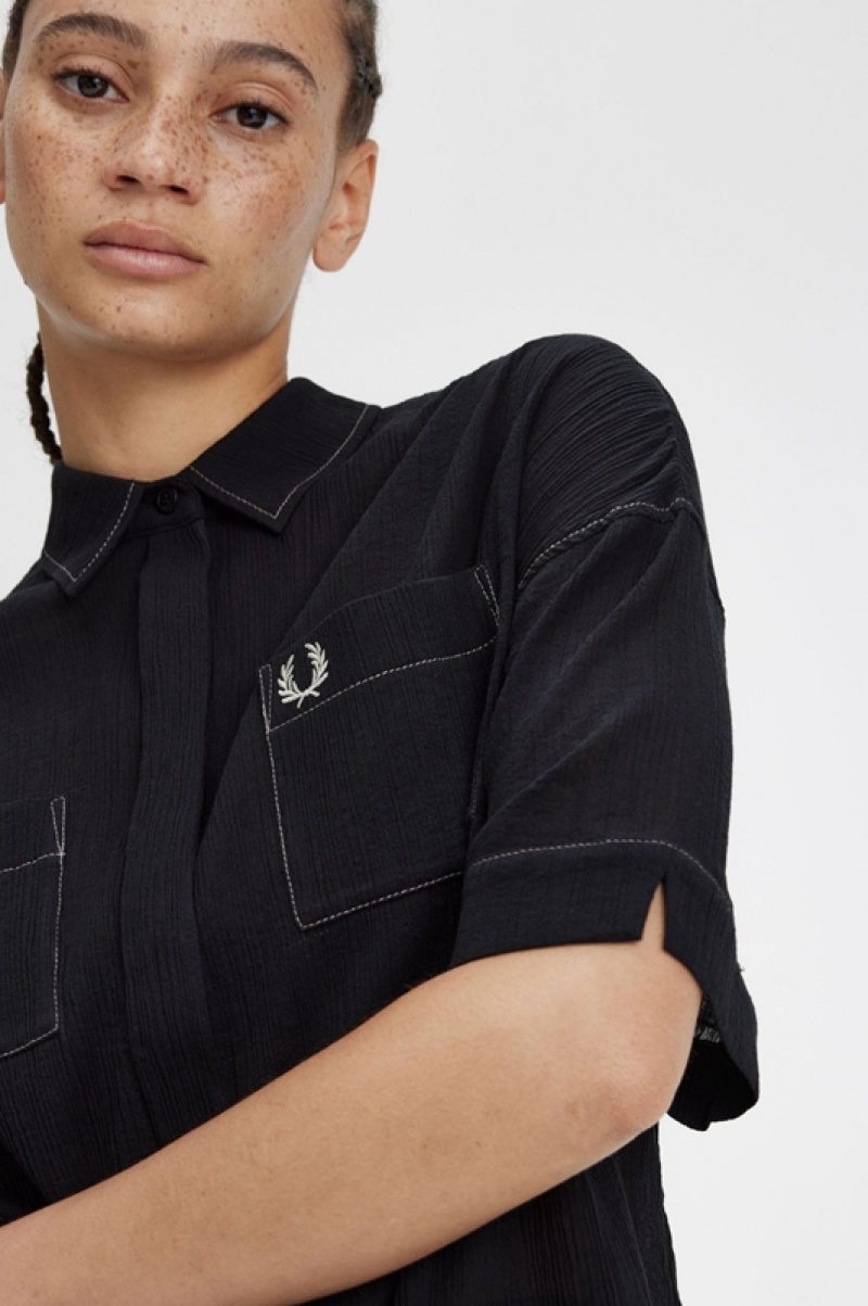 Fred Perry Sheer Women's Shirts Black | UKB-175643